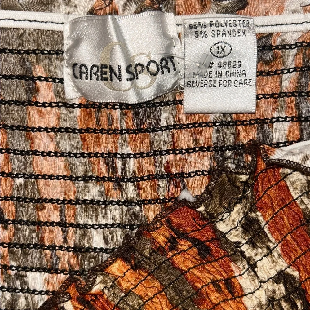 Caren Sport Smocked Maxi Dress w/ Beaded Halter Strap – Orange Brown Print Sz 1x - Picture 6 of 7